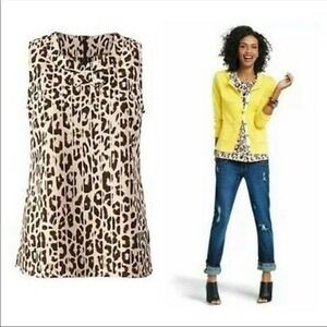 Cabi Blouse Size XS Round Neck Sleeveless Tank Top Ginger Leopard Print Brown